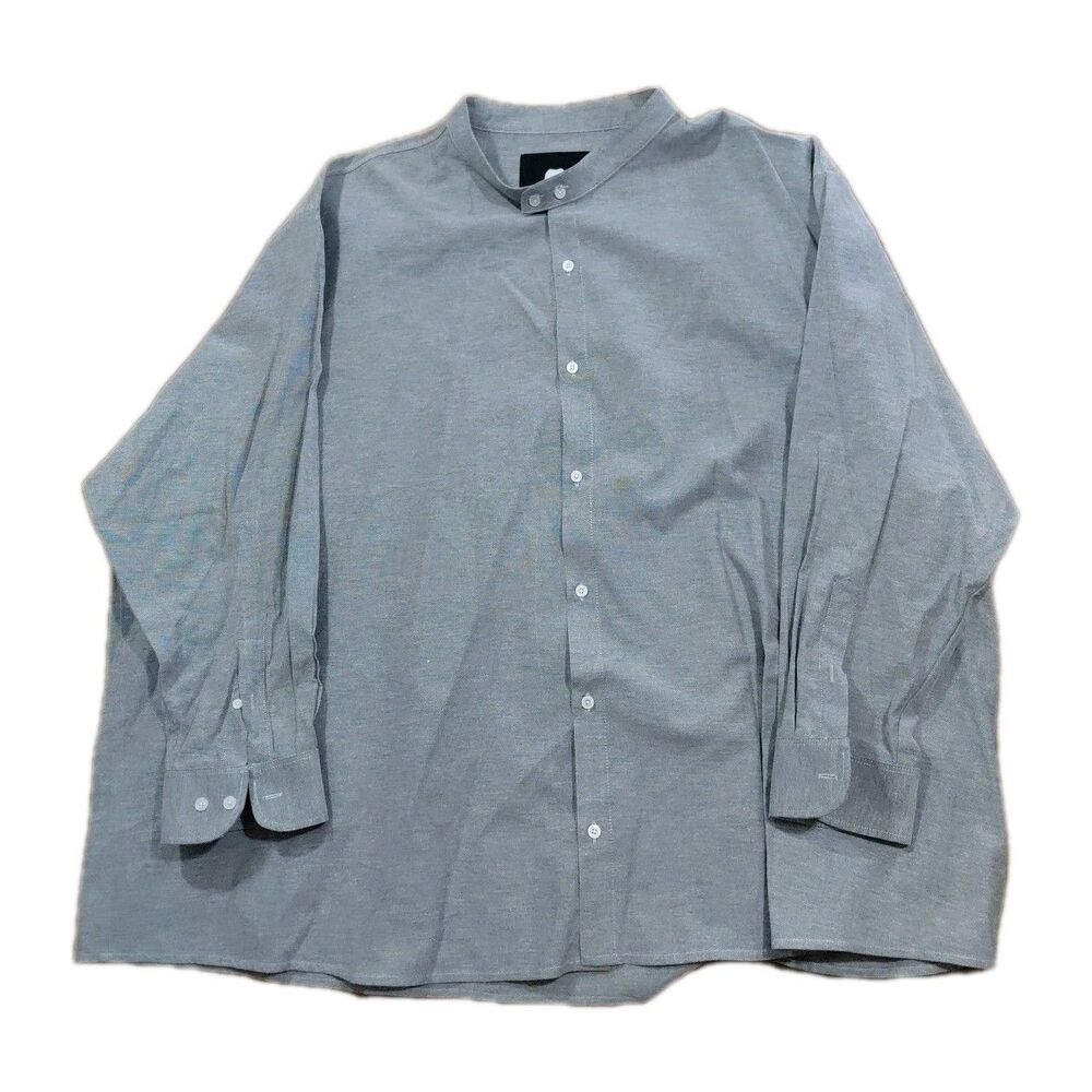 Winston Mens Gray Cotton Mandarin Nehru Collar Long Sleeve Button Down Shirt 5XL
